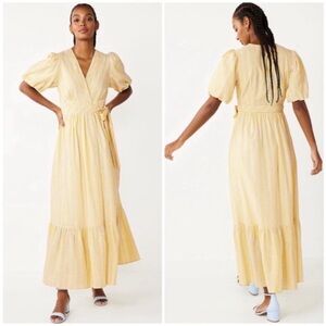 Draper James RSVP Linen Cotton Blend Sz M Puff-Sleeve Wrap Maxi Dress